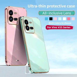 Plating Protect Shell Case For Vivo V25 Pro V25Pro V25E V25 E 5G Phone case Ultra-Thin Solid Color Cover Couple Shockproof Silicone Back Cover Casing