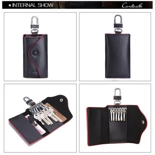 CONTACT'S Men กระเป๋าสตางค์หนังแท้ขนาดเล็ก Key Holder พวงกุญแจกระเป๋า Key Case พร้อมช่องใส่การ์ด
