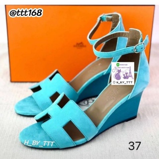 H ermes Legend Sandals Paon ส้นเตารีด สีฟ้า สดใส size 37 in box ของแท้