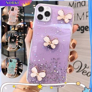 เคสโทรศัพท์มือถือ ซิลิโคน ลายผีเสื้อ 3D แต่งกลิตเตอร์ ระยิบระยับ พร้อมสายคล้อง สําหรับ Realme C55 C35 C33 C31 C30 C30S C25 C25S C25Y C21 C21Y C20 C17 C15 C12 C11