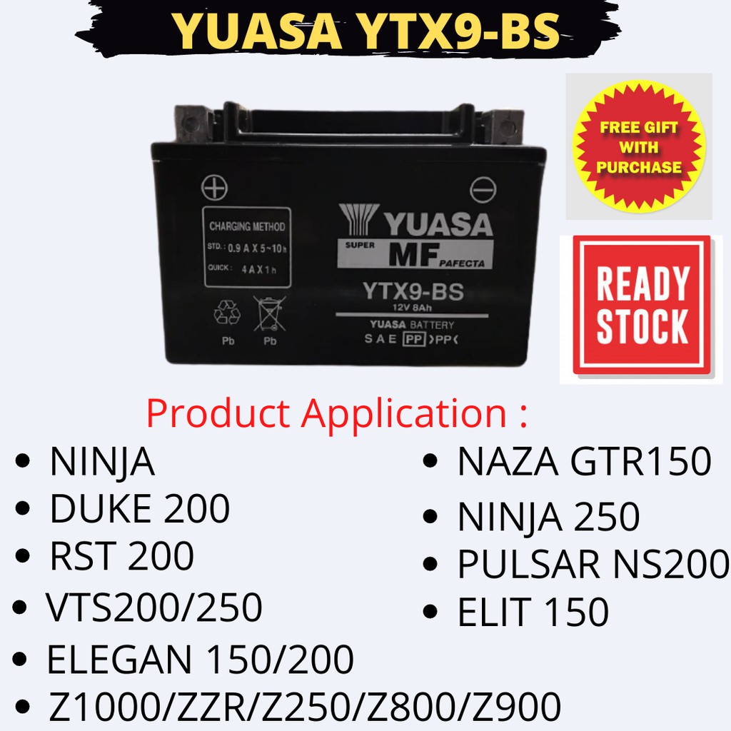 YTX9-BS / 12V,8AH /YTX9-BS สําหรับ KTM 390 DUKE / CBR 250 / GSF400 / NINJA 250 / SKYLINE 200 / SYM V