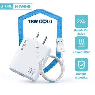 KIVEE ชุดชาร์จเร็ว 18W QC3.0 หัวชาร์จเร็ว USB-A to type C Charger Set 3A สายชาร์จพร้อมปลั๊ก for Android Samsung HUAWEI