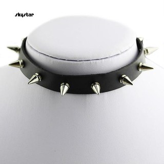 SKYSTAR_Gothic Men Women Unisex Faux Leather Spike Rivet Choker Punk Necklace Jewelry