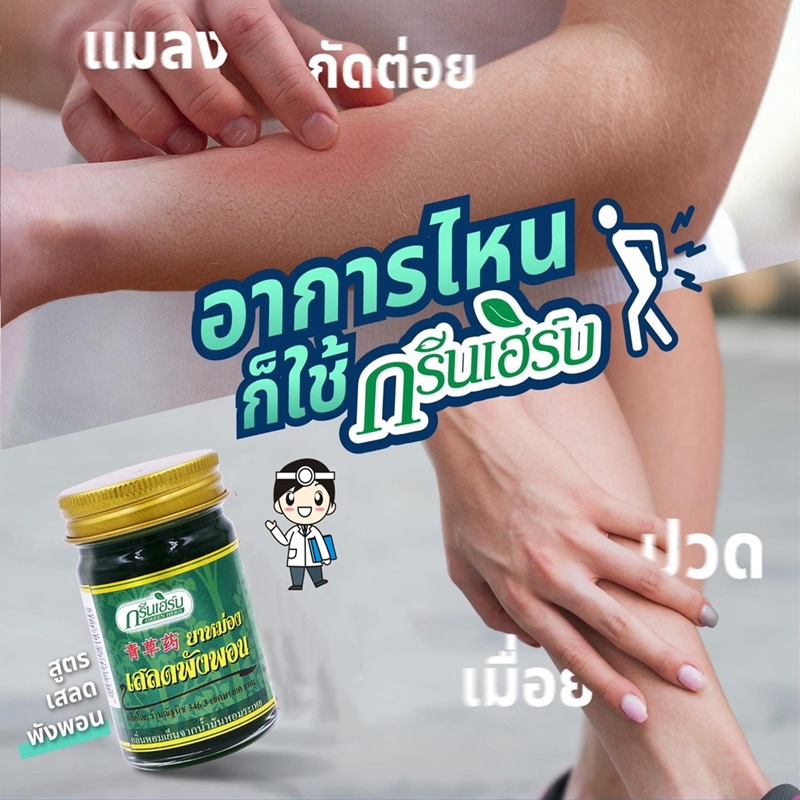 พร้อมส่ง ยาหม่อง น้ำมัน หม่องเสลดพังพอน 50กรัม 10กรัม ครีมยาหม่องน้ำ ยาหม่องสมุนไพร Green Herbกรีนเฮิร์บ ขี้ผึ้งและครีม