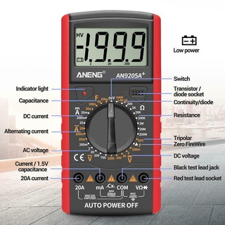 Dt-9205A มัลติมิเตอร์ดิจิตอล 9205A หน้าจอ Lcd ความถี่ O4W0 G2O1