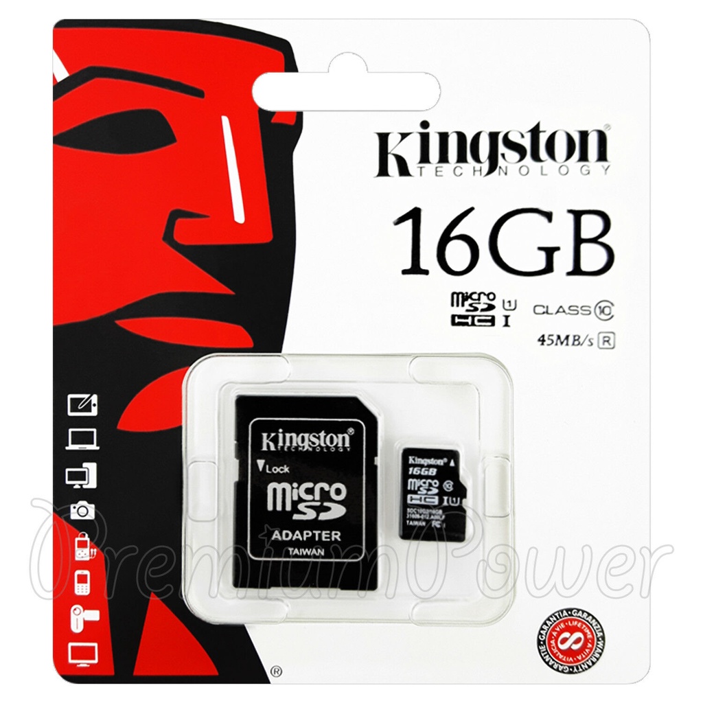การ์ดหน่วยความจํา Kingston Micro SDHC 16GB Class 10 UHS-I Flash 45MB/s อะแดปเตอร์ของแท้