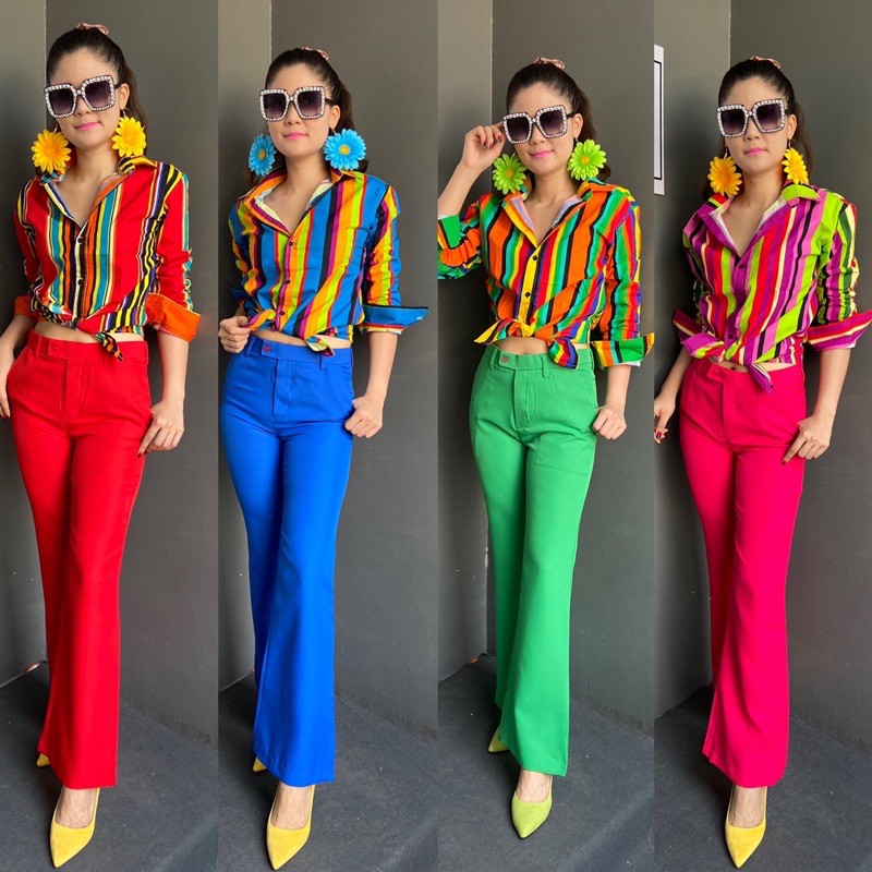 เซตเสื้อลายทางกางเกงสีพื้น ชุดแหยม ชุดอีเจ้ย ชุดย้อนยุค ชุดทองกวาว (เสื้อ+กางเกง) ราคา ถูกที่สุด ดีลบีเคเค แกลเลอรีภาพที่ 4