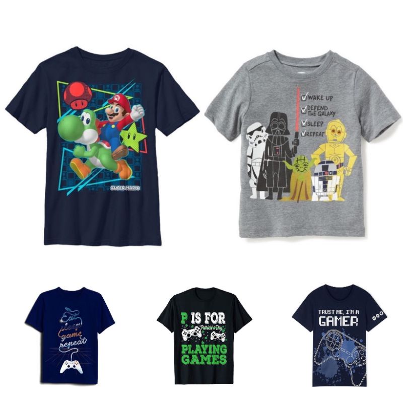 Super Mario Bross Star Wars Gamers เสื้อยืดเด็กผู้ชายขนาด 8y 10y 12y 14y 16y