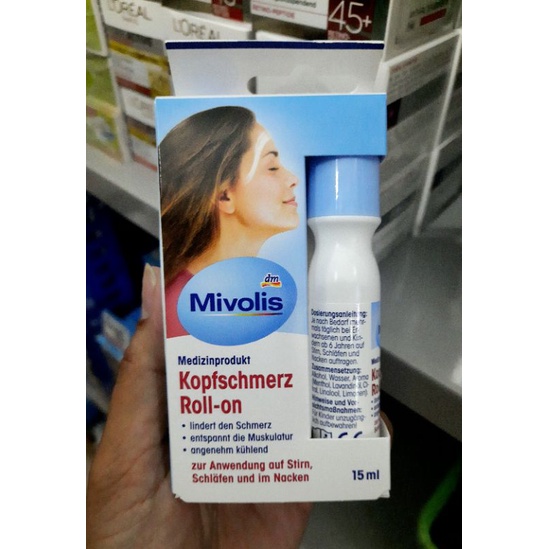 ลูกกลิ้งบรรเทาอาการปวดไมเกรน Mivolis Kopfschmerz-Roll on 15 ml.