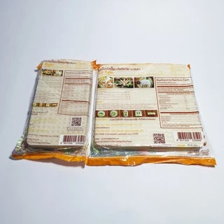 แผ่นแป้งตราต้นข้าว แผ่นแป้งสลัดโรล หรือ ใบเมี่ยงตราต้นข้าว แบบตัด ขนาด 11 x 22 เซน ถุงละ 500 กรัม