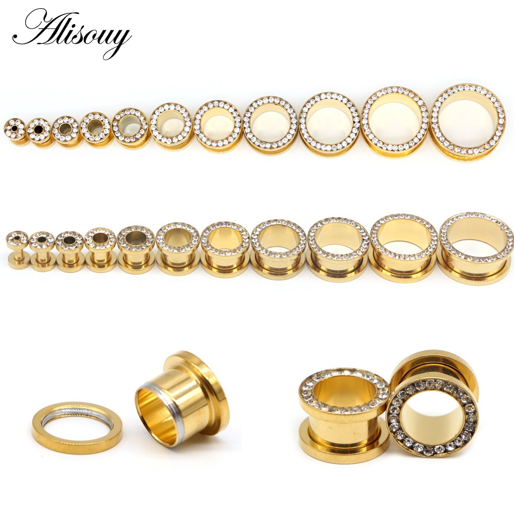Alisouy Expander Bar ปลั๊กหูคริสตัลสีทอง ขนาด 3 ~ 20 มม. สำหรับขยายและบำรุงหลุมหู