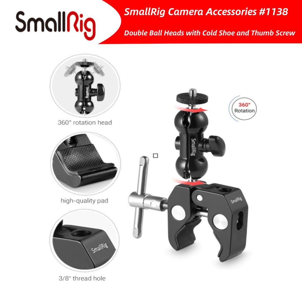 ส่งไวจากไทย Smallrig อุปกรณ์หนีบ มัลติฟังก์ชั่น พร้อมหัวบอลคู่ & สกรู 1/4นิ้ว