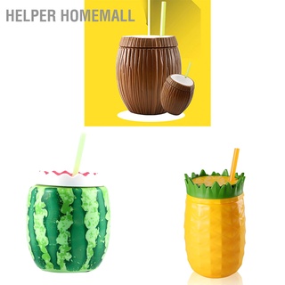 Helper Homemall แก้วน้ําพลาสติก สองชั้น มีฉนวนกันความร้อน กันรั่ว ลายผลไม้ ฤดูร้อน