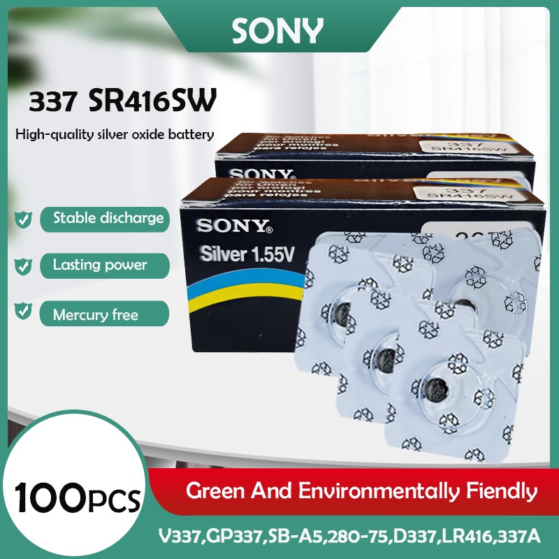 100PCS SONY 337 SR416SW LR416 AG6 V337 GP337 LR416 1.55V Silver Oxide Battery Single Grain Packing W