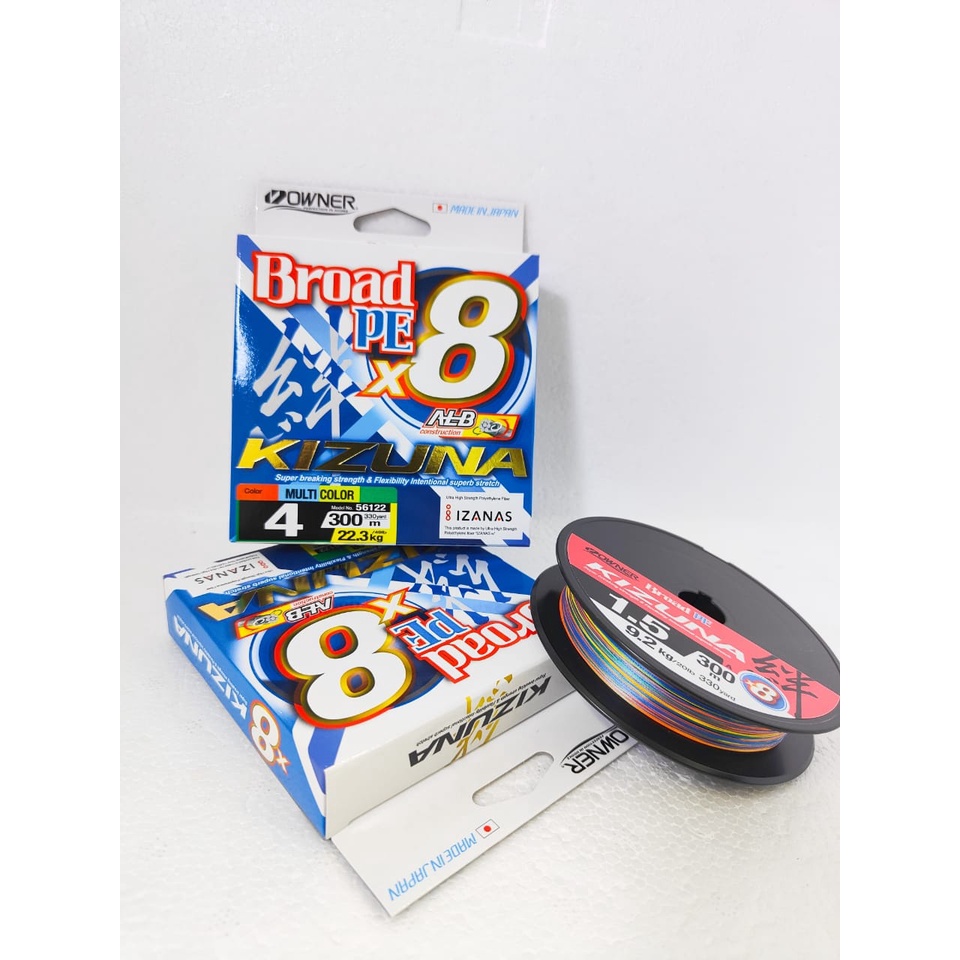 OWNER BROAD PE KIZUNA X8 (ฟรี OWNER HOOK & LURE) ญี่ปุ่น 100% BRAIDED LINE MULTI COLOUR 300METER