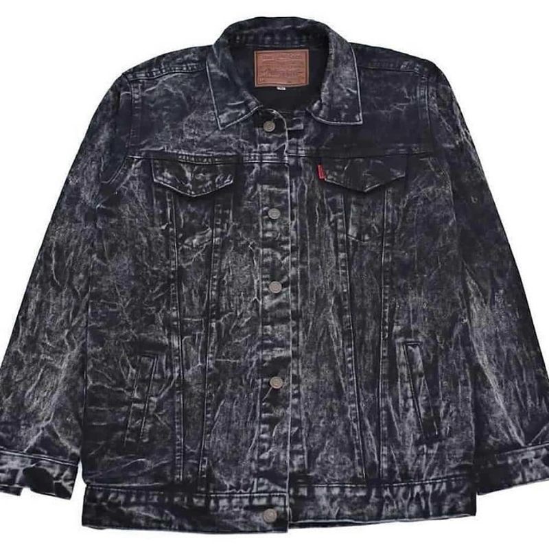 Hot Mens Sanwash Snow Black Jeans Jacket แจ็คเก็ตยีนส์จัมโบ้ขนาดใหญ่ 6Xl/7Xl/8Xl/10Xl