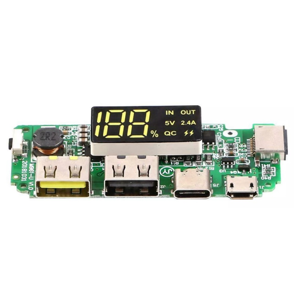 แผงวงจร Dual USB 5V Micro/Type-C 2A Charging Board จอแสดงผล LED ใช้กับ Li-ion/Lipo/NMC 3.7V Step up to USB 5V Charge2A