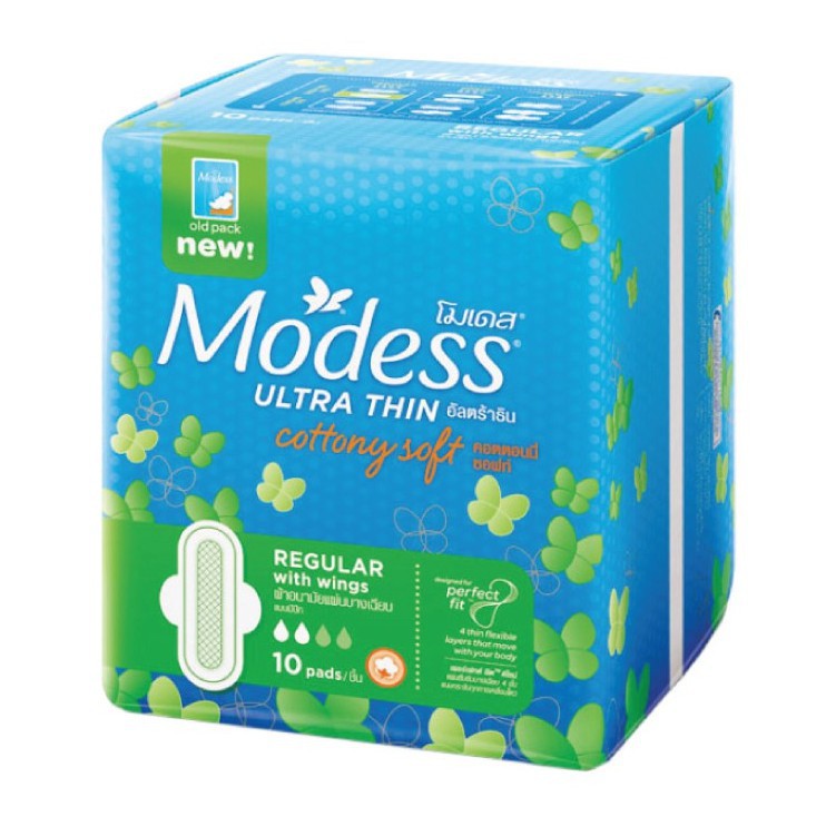 Modess Ultrathin Cottony Soft W 10s โมเดส ผ้าอนามัย อัลตร้าธิน คอตตอนนี่ ซอฟต์ แบบมีปีก 10 ชิ้น