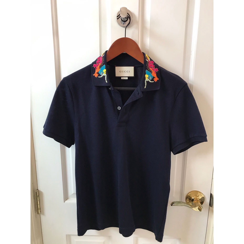 เสื้อโปโล GUCCI มือหนึ่ง เย็บมังกรสีกรมท่า รับประกันของแท้ Gucci Polo Shirt Blue Dragon Embroidery