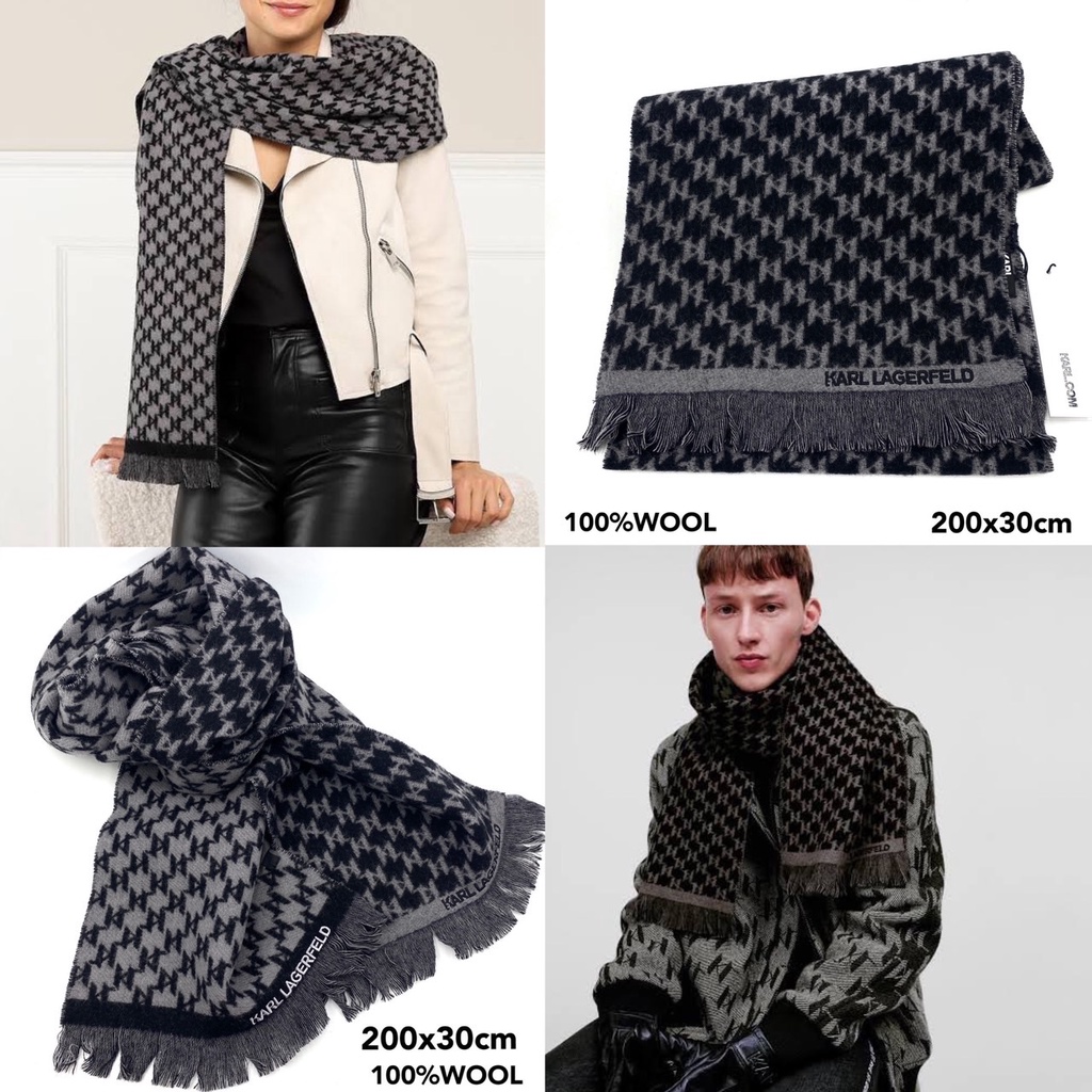 Karl Lagerfeld Scarf ผ้าพันคอ Wool สีดำ เทา อุ่น Unisex ใช้ได้ทั้ง ชาย หญิง  สวยหรู คาร์ล ลาเกอรเฟลด์ ของแท้ | Shopee Thailand