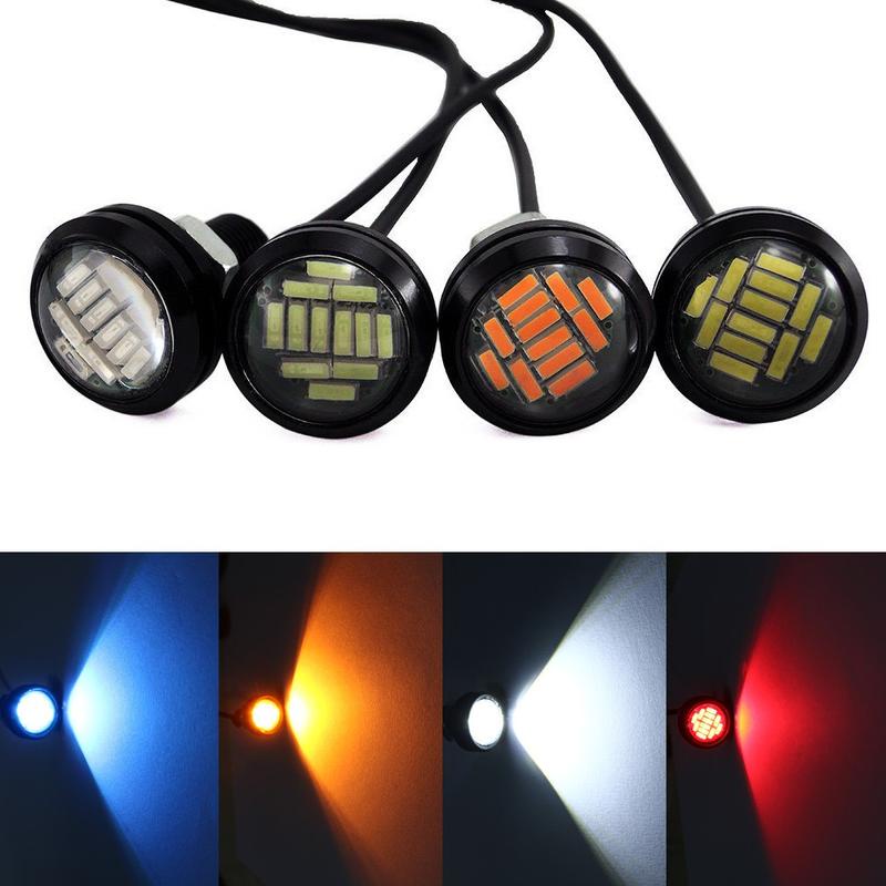 สีขาว DC12V 15W Eagle Eye LED Daytime Running DRL ไฟสํารองรถสัญญาณอัตโนมัติย้อนกลับหยุดโคมไฟ 23 มม.น้ําแข็งสีฟ้า Amber สีเหลืองสีแดง