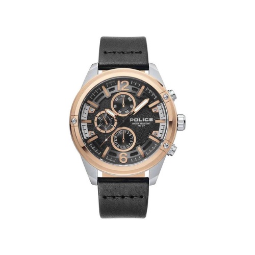 (ของแท้ประกันช้อป) POLICE นาฬิกาข้อมือผู้ชาย Police multifunction black leather watch รุ่น PL-15665JSTR/02 นาฬิกาข้อมือ