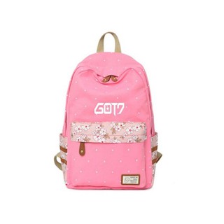 กระเป๋าเป้สะพายหลัง  ลายมาใหม่ล่าสุดสีชมพูหวานสดใส ลายจุดและดอกไม้