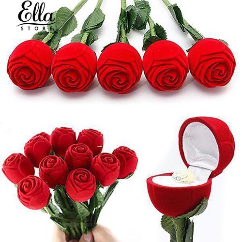 Ellastore กล่องเคส รูปแบบดอกกุหลาบ สำหรับใส่เครื่องประดับ แหวน ต่างหู