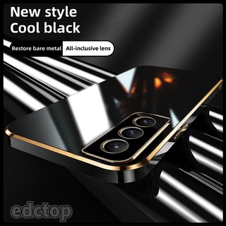 S 22 Ultra Case Luxury Plating Gold Frame Cover Samsung Galaxy S22 Ultra S22Ultra S22+ Soft Silicone Shockproof Coque