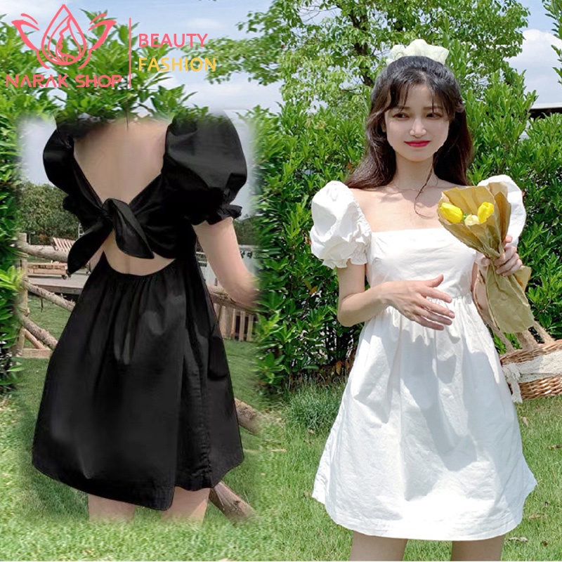ชุดเดรสคอเหลี่ยมสไตล์เกาหลี เสื้อผ้าผู้หญิง มินิเดรสมินิมอลสีล้วนทรงสวย