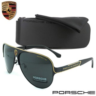 Polarized แว่นกันแดด แฟชั่น รุ่น PORSCHE UV 8580 C-2 สีดำตัดทองเลนส์ดำ เลนส์โพลาไรซ์ ขาข้อต่อ สแตนเลส สตีล Sunglasses