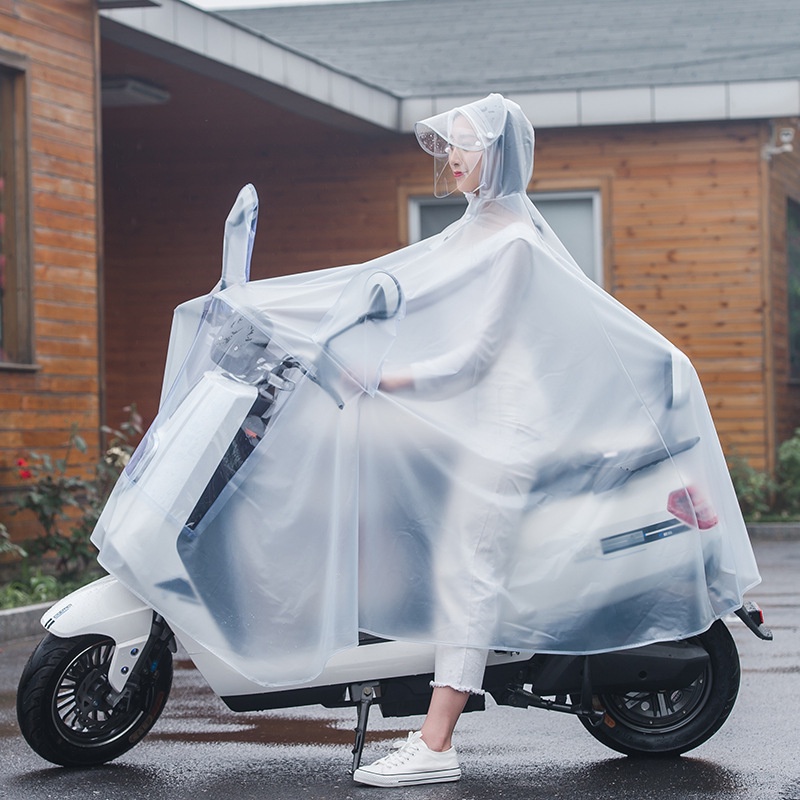 แบตเตอรี่ เสื้อกันฝนสำหรับรถยนต์ไฟฟ้า เสื้อกันฝนพีวีซีคู่เดียวโปร่งใส ผู้ใหญ่ ขี่รถจักรยานยนต์ เสื้อกันฝนจักรยาน