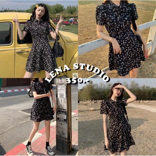 Lena Studio🌷พร้อมส่ง ♡ Daisy Black Dress เดรสสีดำลายดอกเดซี่