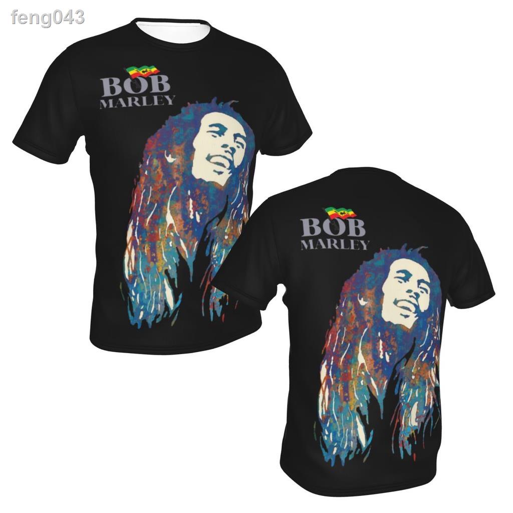 ✚▽☃BOB Marley ฤดูร้อนใหม่ผู้ชายภูมิทัศน์พิมพ์เสื้อยืดผ้าฝ้ายแท้รอบคอแฟชั่นหลวม T-shirt