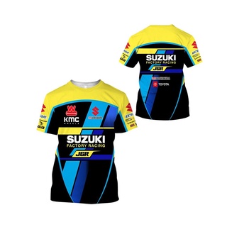 เสื้อเชิ้ต พิมพ์ลาย Moto Sponsor Suzuki Team ECSTAR MotoGP 3 มิติ สีฟ้า แฟชั่นสําหรับผู้หญิง