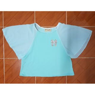 เสื้องานดี สภาพนางฟ้า สีฟ้าพาสเทล งานป้าย