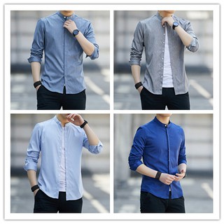 เสื้อเชิ้ตคอจีน แขนสั้น/แขนยาว Unisex ผ้า Oxford ทุกไซส์