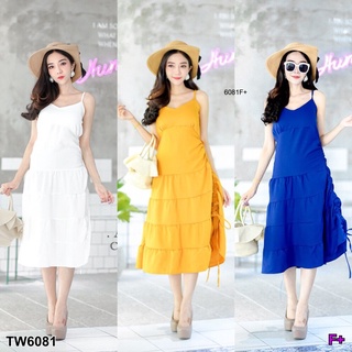 👗Pfashion [ส่งไว!!🚛] P6081 แม็กซี่เดรสสายเดี่ยวแต่งชายระบาย รูดเชือกข้าง One-shoulder maxi dress with ruffle t