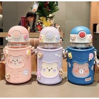 JJdaily2_Shop ✨New✨กระติกน้ำหมีเด็กมีหลอด สำหรับเด็ก นักเรียน พร้อมสายคล้องคอพกพาสะดวก สั่งเลยA305