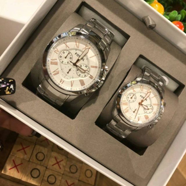 FOSSIL BQ2180SET HIS AND HER CHRONOGRAPH SILVER STAINLESS STEEL WATCH GIFT SET