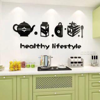 [MH] พร้อมส่ง สติ๊กเกอร์อะคริลิคติดผนัง 3D ลาย healthy lifestyle ตกแต่งครัว ติดผนังห้องครัว