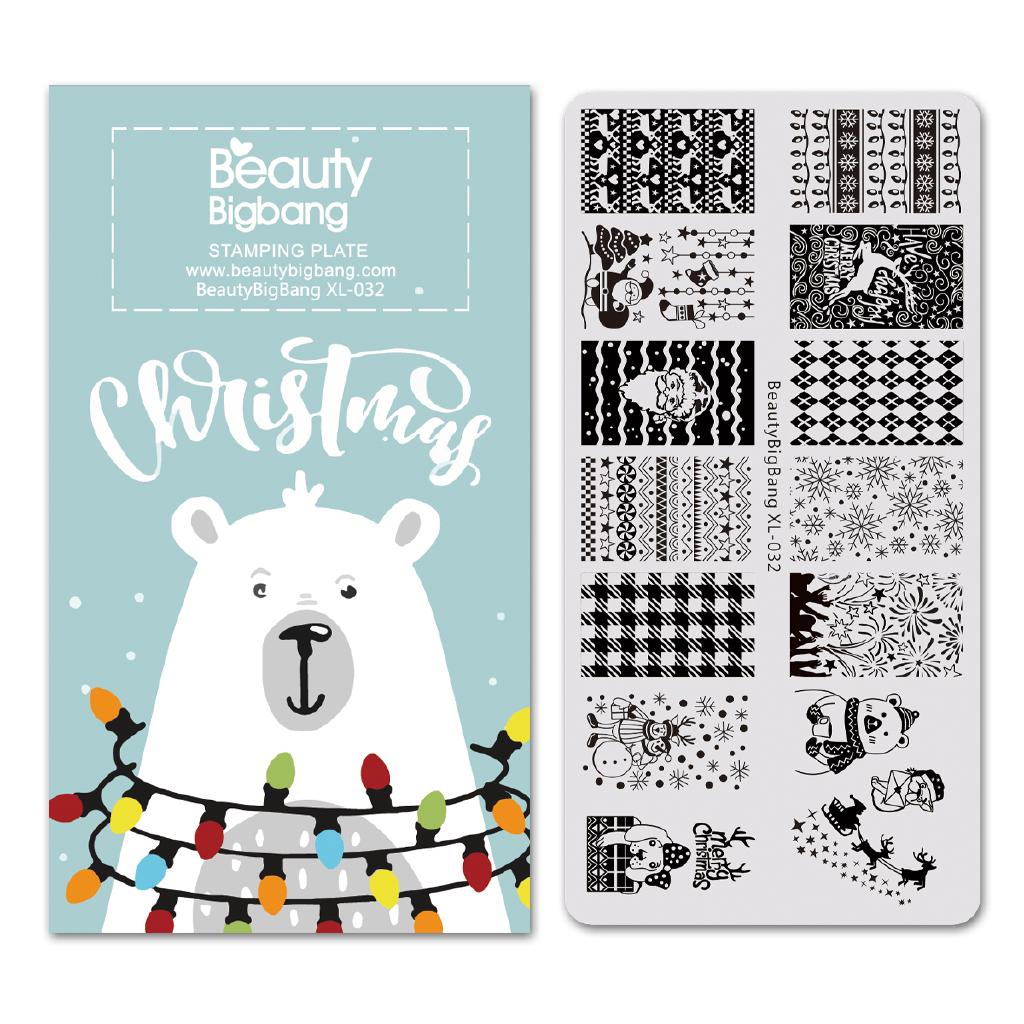 BEAUTYBIGBANG Rectangle Xmas Nail Art Stamping Plates Elk Snow Christmas Design