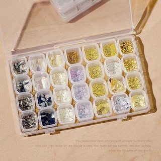 กากเพชร。ตกแต่งเล็บ。 Pearl Willow Nail Nail Art Jewelry และอุปกรณ์ตกแต่งโลหะ 28 กริดผสม Rhinestone Candy Nail Sticker Rhi