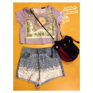 เสื้อตัวสั้น ลายเปลือกหอย The Little Mermaid Crop (Purple)