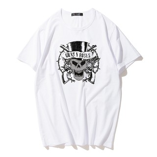 เสื้อยืดโอเวอร์ไซส์เสื้อยืดผู้ชายสีขาวลาย guns n roses hair rock gnr พังก์ 02S-3XL