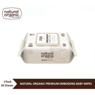 Natural Organic, Premium Embossing Baby Wipes (Portable Cap Type, 30Sheets) ทิชชูเปียกเนเชอรัลออแกนิคพรีเมียมเบบี้ไวพ์ส
