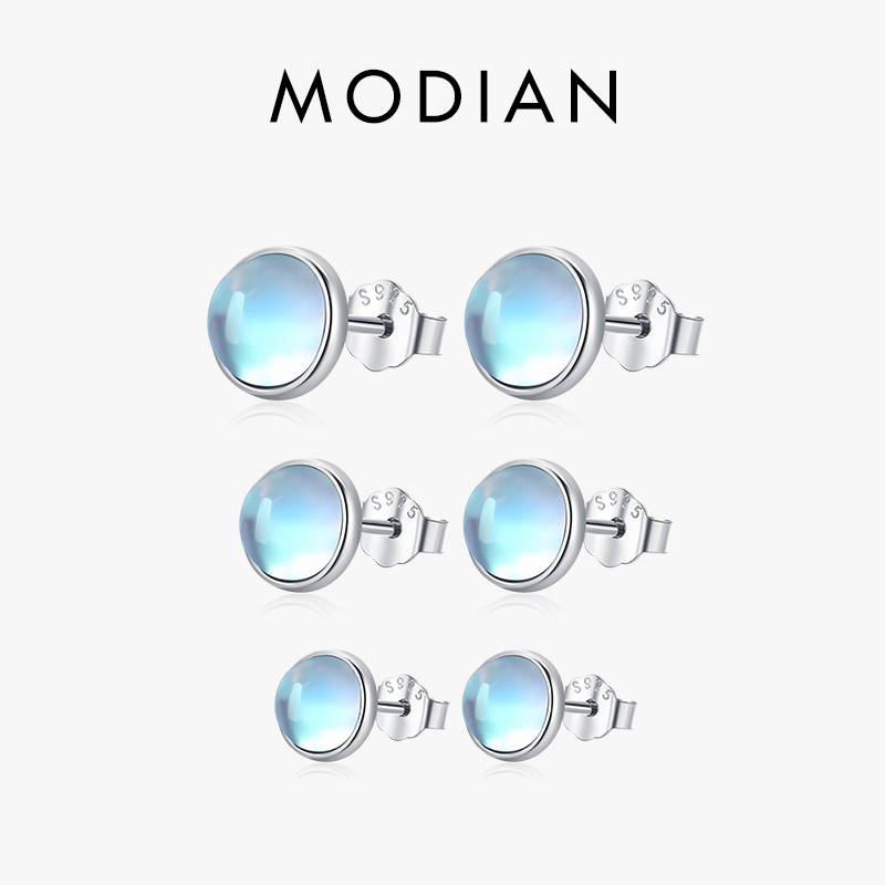 Modian ต่างหูสตั๊ด ชุบแพลทินัม 925 ประดับมูนสโตน ทรงกลม สวยหรู 4 5 6 มม. สําหรับผู้หญิง