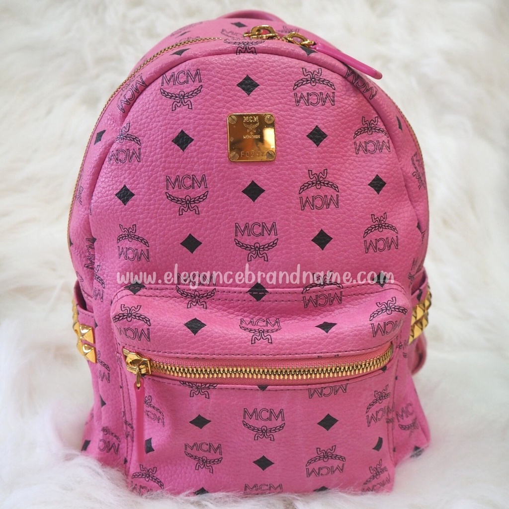 กระเป๋าเป้ MCM Stark Backpack Pink ของแท้ มือสอง