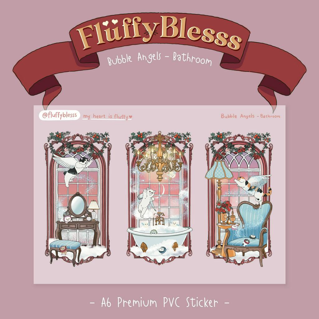 สติ๊กเกอร์ลายสัตว์เลี้ยงแสนน่ารัก Premium PVC Sticker - Bubble Angels @ Bathroom ขนาด A6 (My heart is fluffy collection)