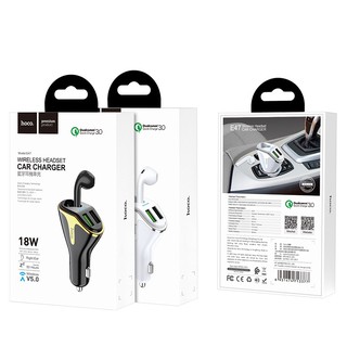 HOCO E47 car charger dual USB พร้อมชุดหูฟังไร้สาย